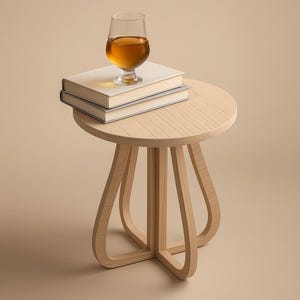 Elegant Curved Birch Wood Stool – Premium Laser-Cut Modern Side Table, Circle Wood Corner Stool, Luxury Home Decor, Digital Download Plans