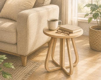 Elegant Curved Birch Wood Stood Premium Laser Cut Modern Side Table | Circle Wood Corner Stool | Luxury Home Decor | Digital Download Plans