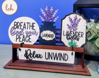 Relax & Unwind With Lavender - Hand-Painted Summer-Themed Birch Shelf Sitter Insert (Insert Only)