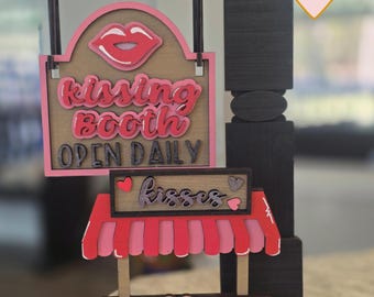 Kissing Booth Valentine's Day Wooden Laser Cut & Hand Painted Mini Signpost Insert (insert only)