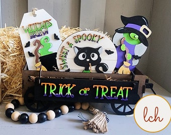 Spooky Halloween Interchangeable Shelf Sitter Inserts - Black Cat & Witch Theme (Inserts Only)