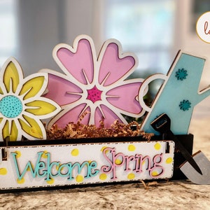Welcome Spring Insert Welcome Spring in Style! Wooden Laser-cut Interchangeable Shelf Sitter ...