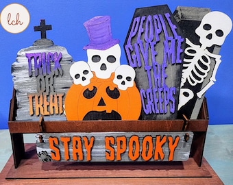 Wooden Laser Cut Hand Painted ‘Stay Spooky’ Halloween Shelf Sitter Insert Only - Interchangeable Decor