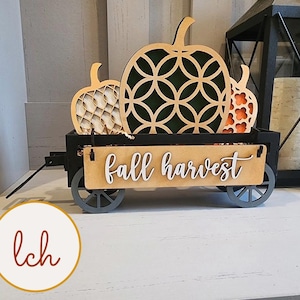 Fall Harvest Wooden Laser Cut & Hand Painted Wagon and Raised Shelf Sitter Seasonal Insert (insert only)