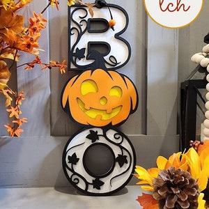Spooky Hand-Painted Wooden 'Boo' Jack-o-Lantern Wall Hangers – Perfect Halloween Decor!