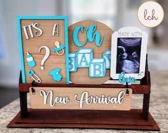 Artisanal Wooden Delight: Laser-Cut, Hand-Painted Baby Announcement Interchangeable Shelf Sitter Inserts (Inserts Only)