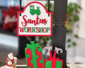Santa's Workshop Christmas Mini Signpost & Door Insert - Hand Painted, Laser Cut Wood (Insert Only)