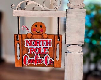 North Pole Cookie Co Christmas Gingerbread Wooden Laser Cut Hand Painted Signpost & Door Insert (Insert Only)