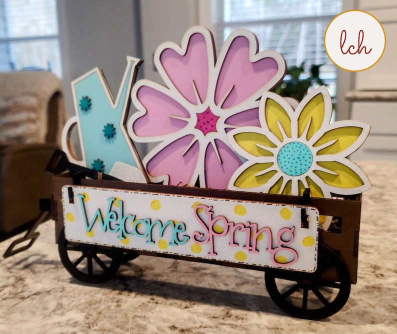 Welcome Spring Insert Welcome Spring in Style! Wooden Laser-cut Interchangeable Shelf Sitter ...