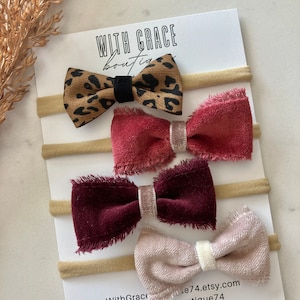 Baby headband bow set; Nylon baby headbands; kids velvet headband bows; Fall hair bows; toddler bows; Boho fringe bows