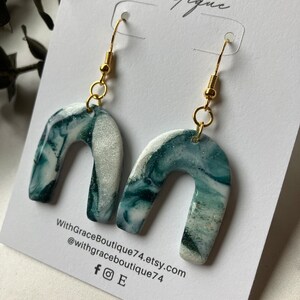 Handmade Polymer Clay Green Swirl Earrings, Holiday Earrings, Glittery Dangles, Statement Earrings, Gifts for Her
