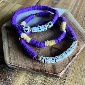 Personalized Game Day Bracelets, Team Colors Stack Bracelet, School Spirit Bracelets, Layering Bracelets, Customized Heishi Mascot Bracelet