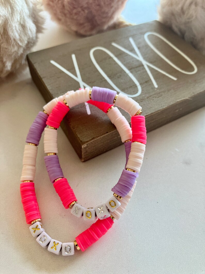 Custom Valentines Bracelet, Xoxo Bracelets, Mama Mini Bracelets, Heishi