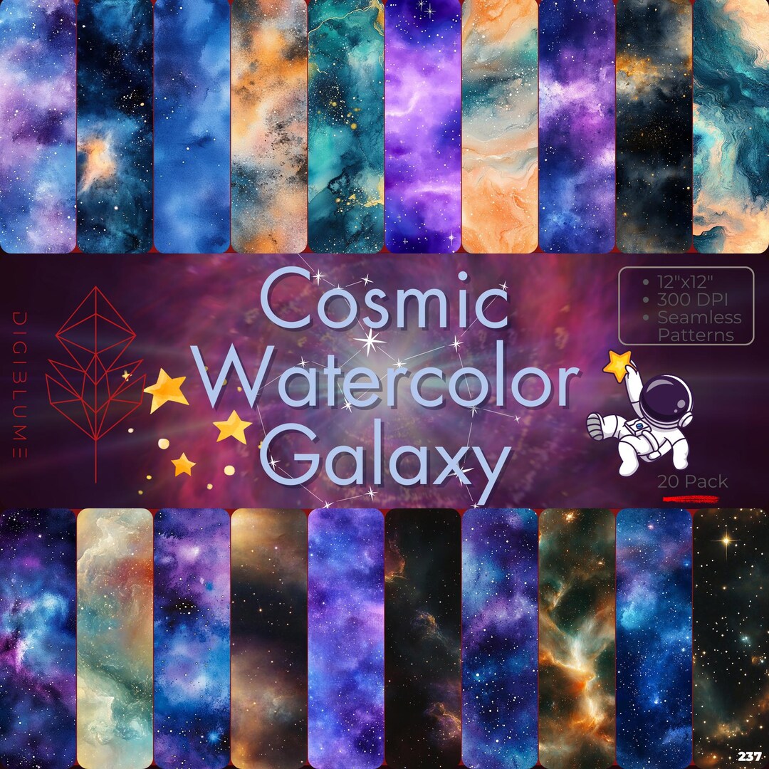 Cosmic Watercolor Galaxy Seamless Digital Paper | Celestial Nebula ...