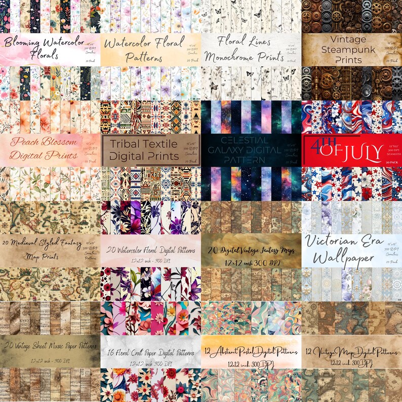 Pattern Map Tileable Seamless Paper Pattern Bundle: 1900+ Digital Assets (digital Download ...