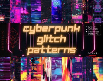 Cyberpunk Glitch Seamless Digital Paper – Futuristic VHS & Digital Noise Patterns for Design