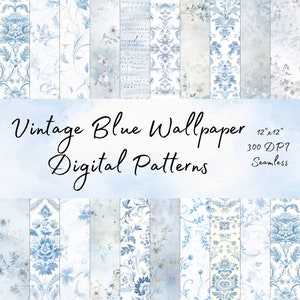 Vintage Light Blue Wallpaper French Styled Scrapbook Digital Paper Classic Lace Styled – 20 Pack