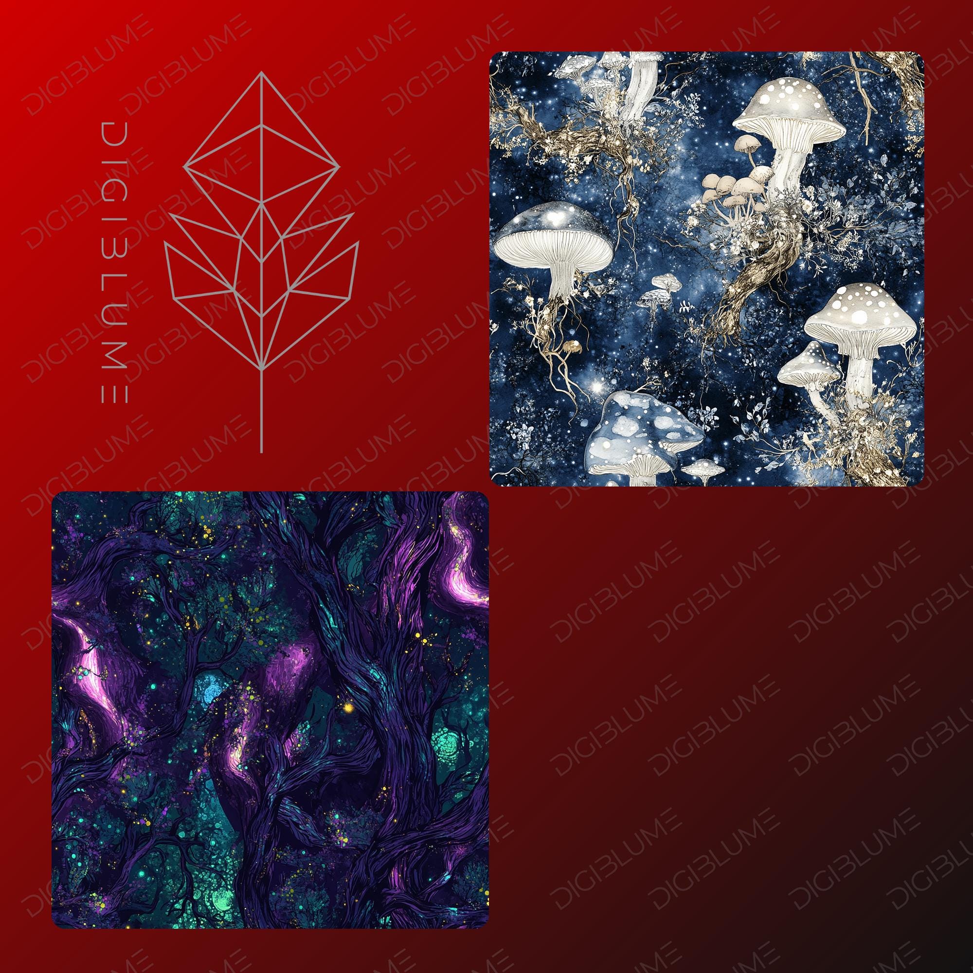 Enchanted Forest Seamless Pattern Whimsical Trees Magical Glow Digital ...