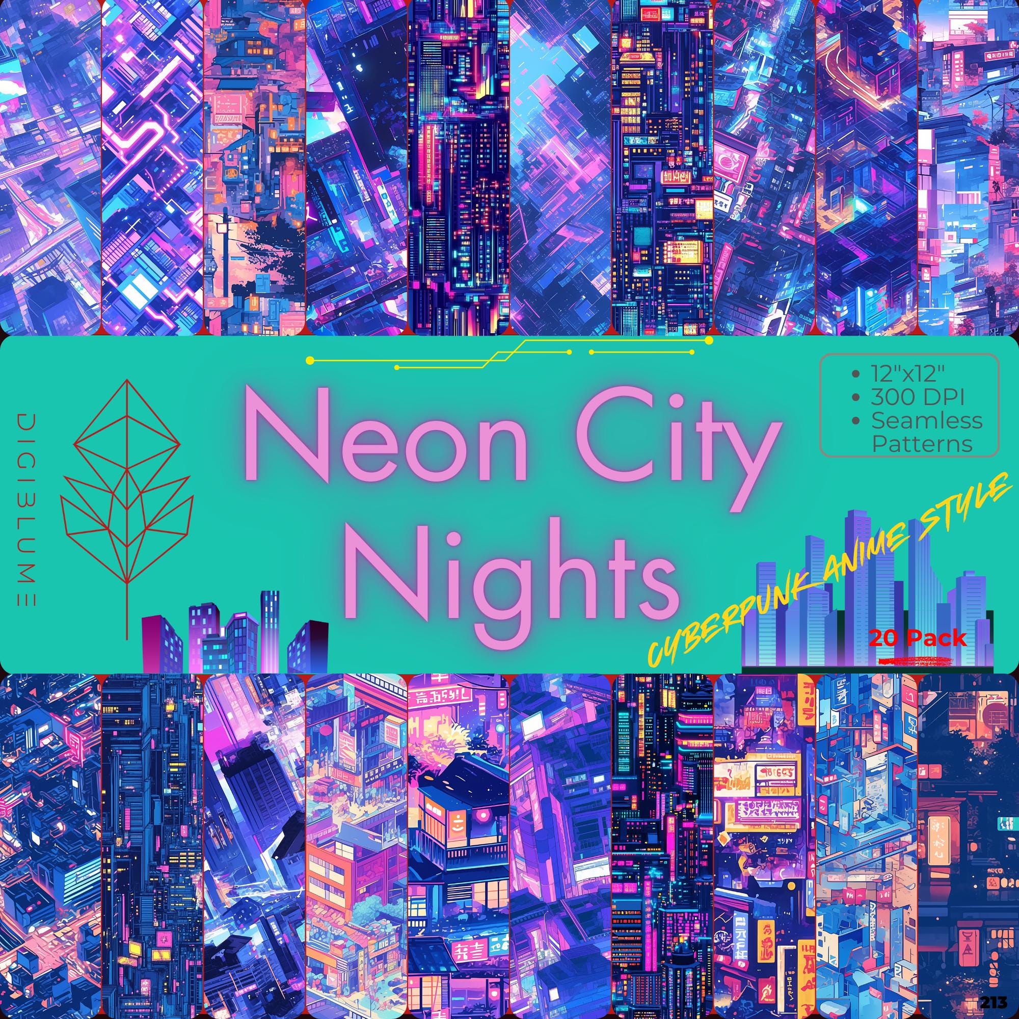 Cyberpunk Anime Seamless Muster: Neon City Nights (20 JPEG, 12x12, 300 DPI)  - Etsy Schweiz, image size:2000x2000