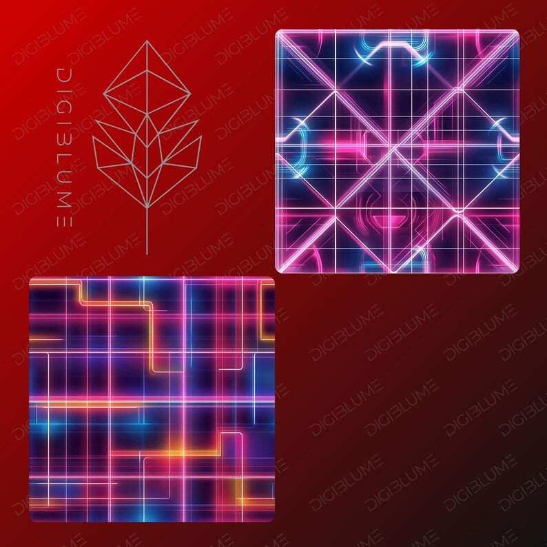 Retro Futurism Neon Grid Patterns: 80s Sci-fi Digital Paper (digital ...