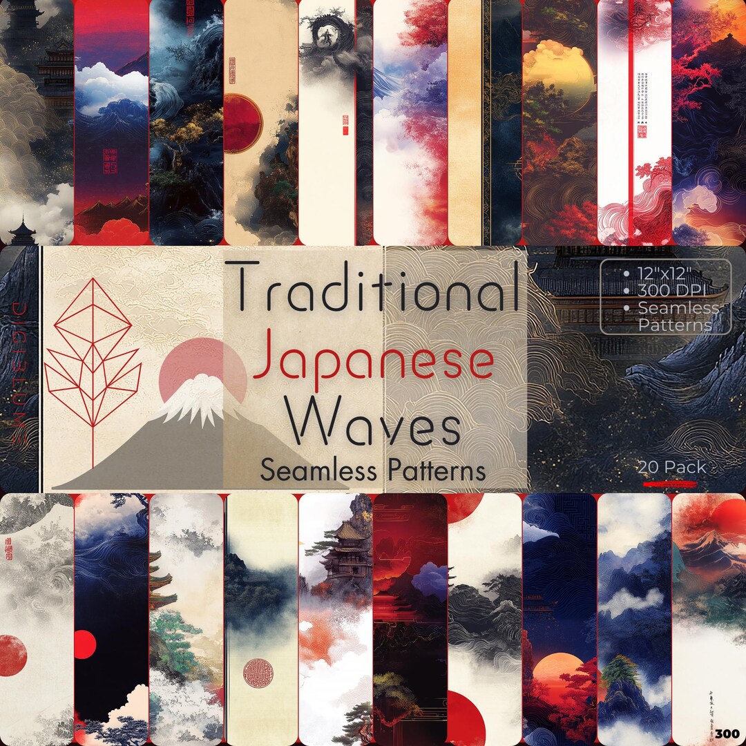 Traditional Japanese Waves – Vintage Ukiyo-e Inspired Seamless Paper ...