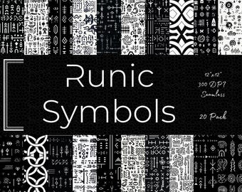 Runic Symbols Seamless Pattern | Black & White Celtic Designs | Instant Download for Mystical Projects