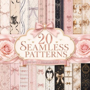 Coquette Bow Seamless Pattern Bundle for Fabric Wallpaper Digital Paper Ribbon and Lace Design