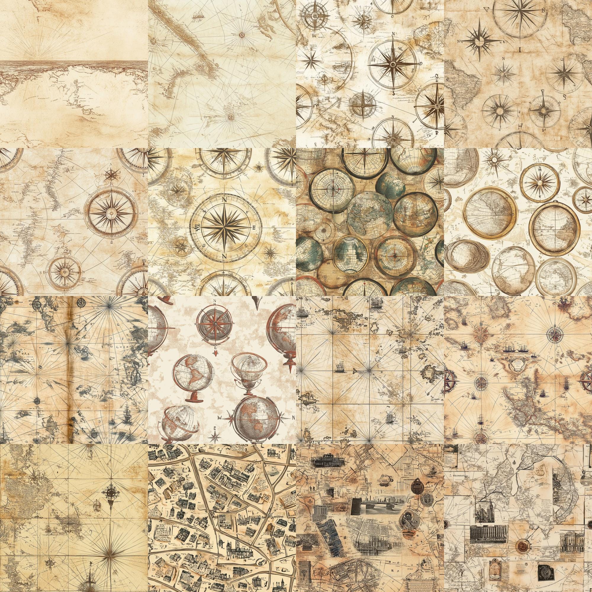 Paper Pattern Cartography Vintage Map Patterns | Antique Cartography Design | Digital Fantasy Map ...