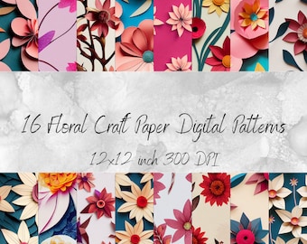 Paquet de papier numérique floral : 16 motifs de fleurs sans couture (téléchargement numérique)