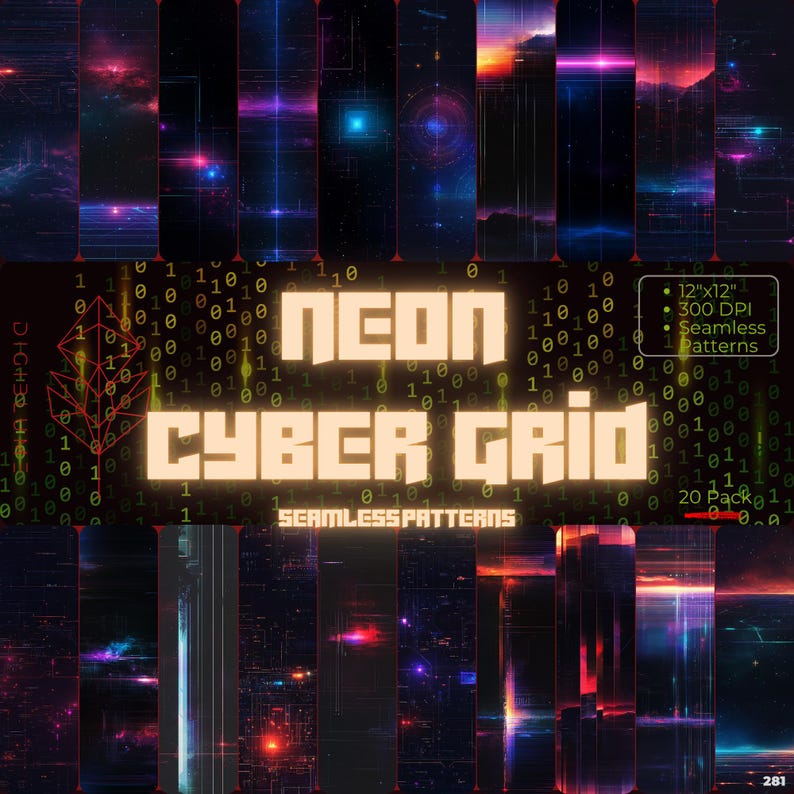 Cyberpunk Grid Seamless Pattern Neon Digital Background Futuristic ...
