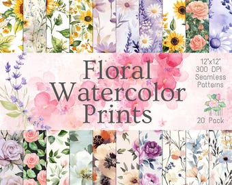 Floral Watercolor Patterns | Hand-Painted Flower Designs | Botanical Craft Prints