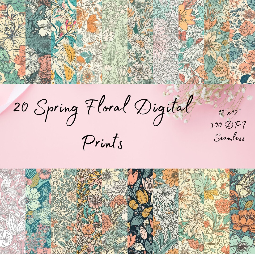 Floral Spring Pattern: Botanical Digital Paper Pack (20, 12x12 Inches ...