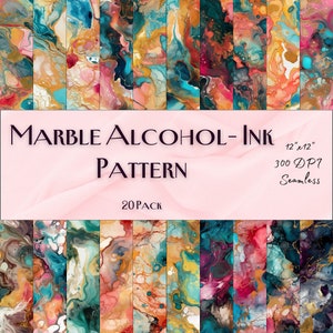 Puede incluir: 20 paquetes de patrones de papel digital sin costuras de 30,5 cm x 30,5 cm con diseños abstractos de tinta de alcohol de mármol en tonos de azul, turquesa, dorado, rosa, rojo y morado. 300 DPI.