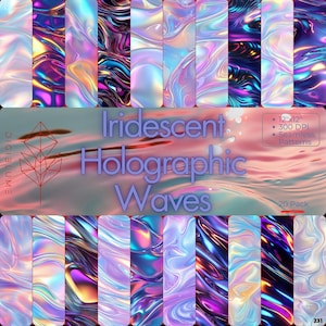 Puede incluir: Un paquete de 20 patrones de ondas holográficas iridiscentes. Cada patrón mide 30,5 cm por 30,5 cm y 300 DPI. Los patrones son sin costuras y se pueden utilizar para una variedad de proyectos.