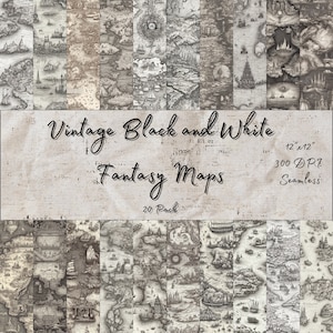 Vintage Landkarte Digitales Muster Schwarzweiß Vintage Karten Nahtlos Druck Fantasie Karte Altes Digitales Muster Sammelalbum Sofortiger Download 20 Stück