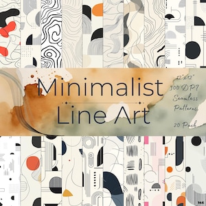 May include: A set of 20 minimalist line art patterns in black, white, and gray. The patterns are seamless and can be used for a variety of projects, such as website backgrounds, social media graphics, and printed materials. The patterns are 12 inches by 12 inches and 300 DPI.