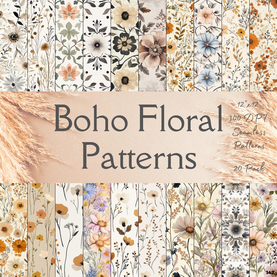 Boho Floral Seamless Digital Pattern for Crafts & Decor - Etsy