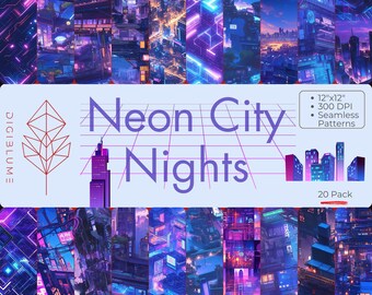 Cyberpunk Neon Cityscape Seamless Pattern – Anime-Inspired Futuristic Urban Texture
