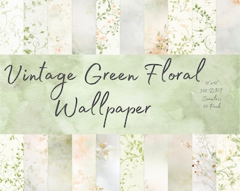 Papel para álbum de recortes floral verde vintage: Enredaderas de encaje color melocotón (paquete de 20) (descarga digital)