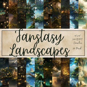 Fantasy World: Dreamy Green Grass, Lanterns, and Hidden Islands - Seamless Pattern