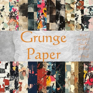 May include: A collection of 20 digital paper textures with a grunge aesthetic. The papers feature a variety of colors, including red, blue, yellow, and black. The papers are seamless and can be used for a variety of projects, such as scrapbooking, card making, and digital design.