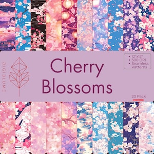 Kirschblüten-Träume | Anime Pastell Sakura Muster | Frühling Floral Digitale Textur | Süßes Kirschblüten Design zum Basteln