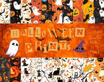 Halloween Pattern Digital Paper for Fun Festive Crafts and Spooky Decor or Srapbooking