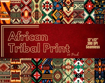 African Tribal Seamless Pattern - Intricate Embroidery Effect with Earthy Colors for Fabric & Art Prints