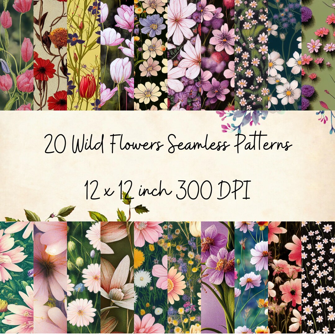 Beautiful Wildflowers Seamless Pattern Floral Digital - Etsy