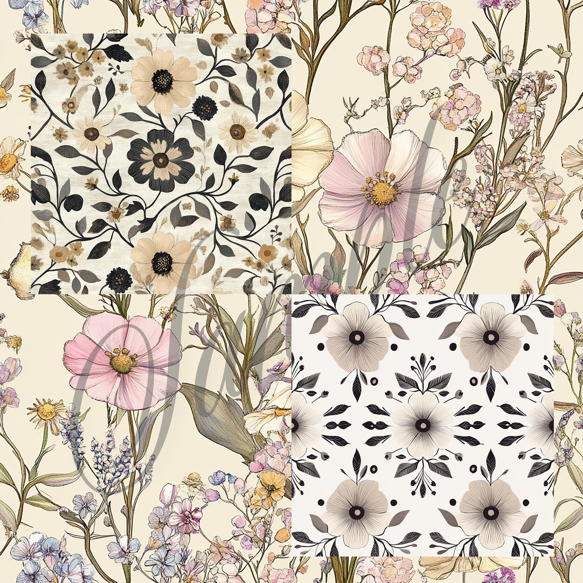 Boho Floral Seamless Digital Pattern for Crafts & Decor - Etsy