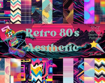 Motivi geometrici neon in stile anni '80: design digitali senza soluzione di continuità (download JPEG)