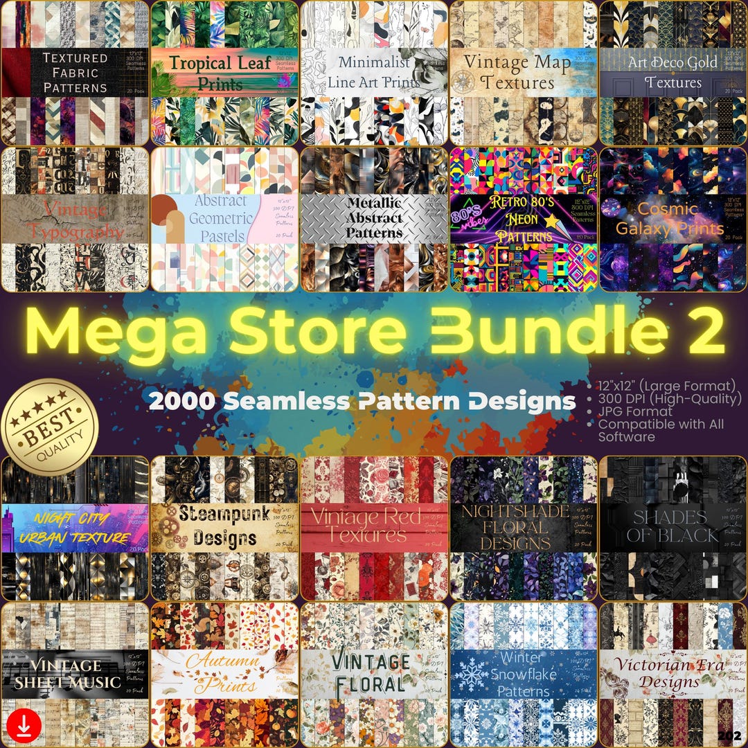 Mega Bundle: 2000 Seamless Digital Patterns – Elegant, Vintage ...