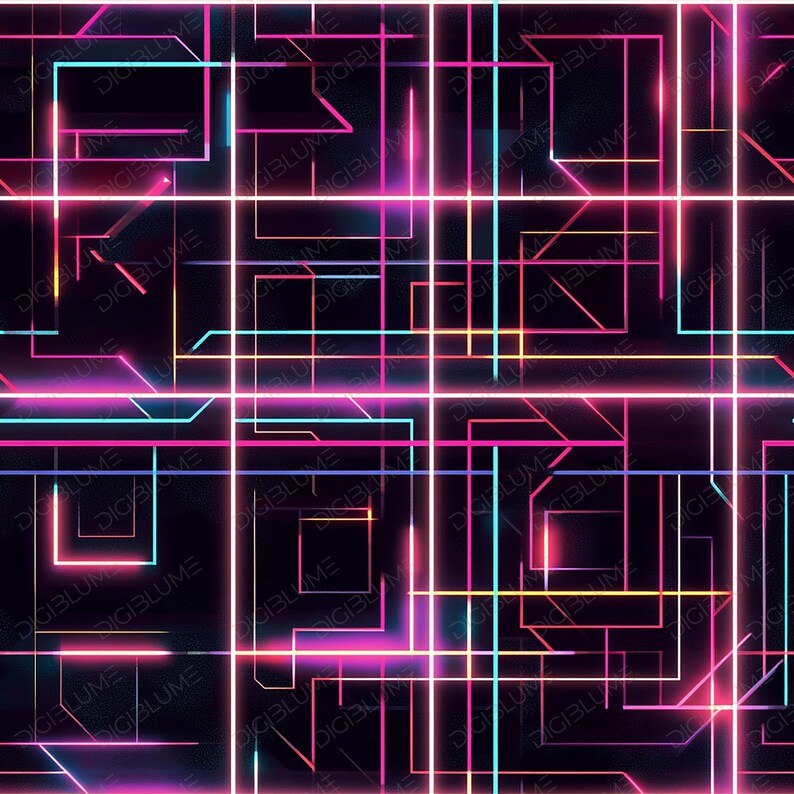 Retro Futurism Neon Grid Patterns: 80s Sci-fi Digital Paper (digital ...
