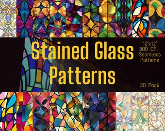 Stained Glass Patterns | Seamless Vibrant Designs | Digital Scrapbooking Paper Prints | Instant Download